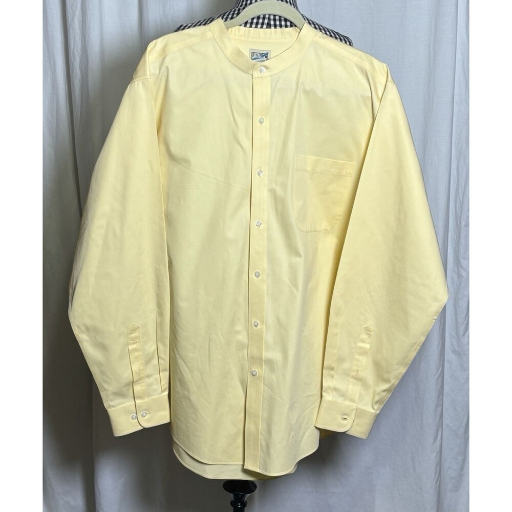 TRAVELSMITH XL Band Mandarin Collar Frontier Pocket Yellow ENRO Hong Kong Shirt